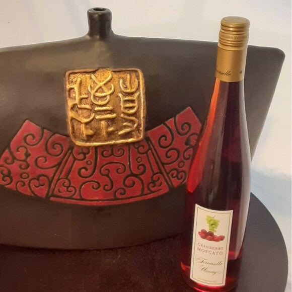 Modern Large Vase w/ Gold Egyptian Glyphs & Red Decorative Panels - Picture 4 of 7